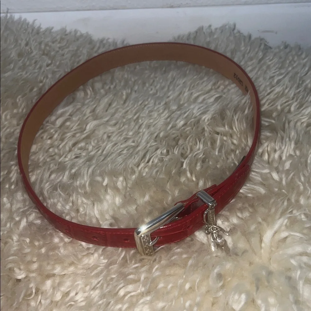 Brighton Womens Croc Embossed Belt Size M30 Red Leather Silver Golf Charms
